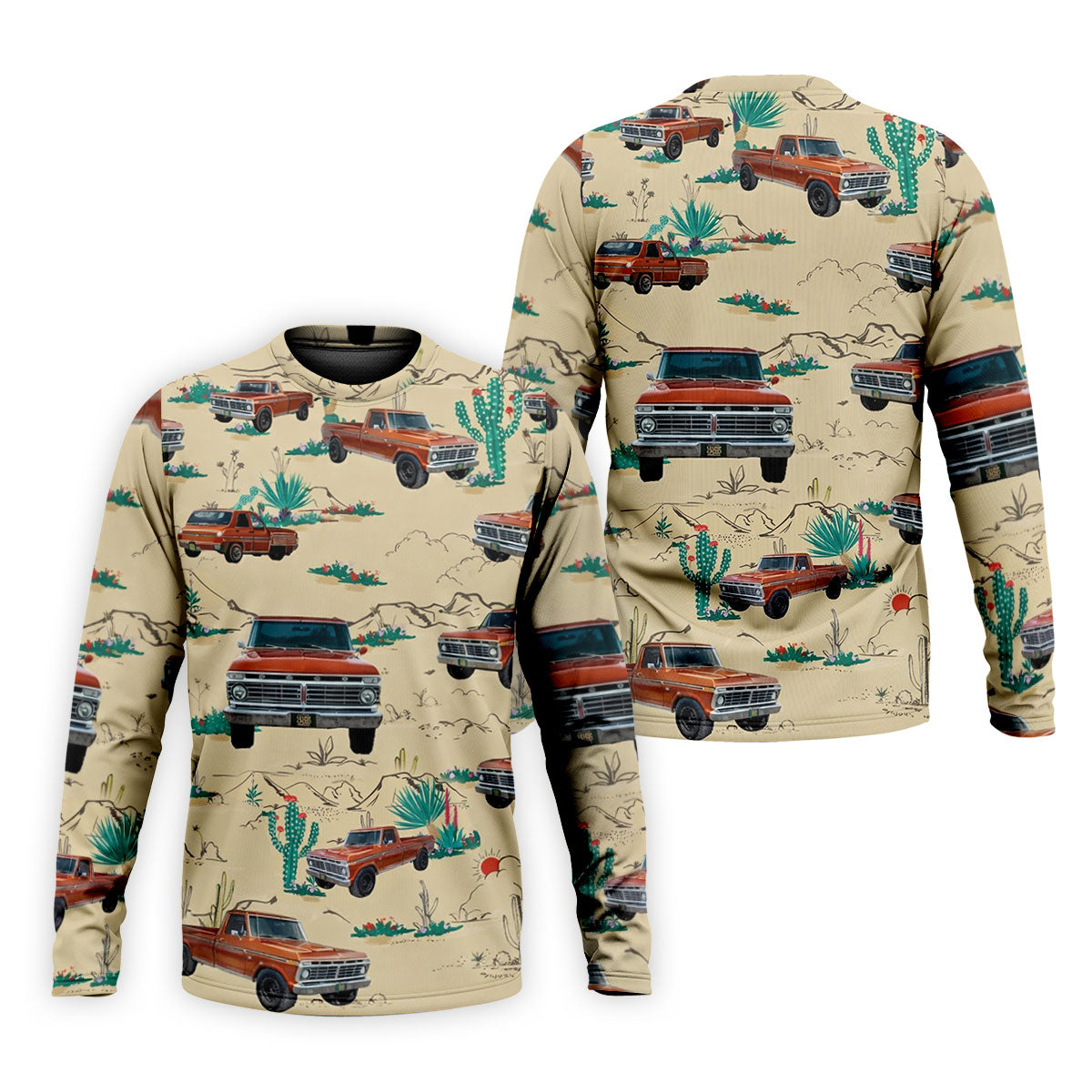 Personalized Pickup Truck Golf Shirt, Southwestern Desert Cactus Pattern, Golf Shirt For Men