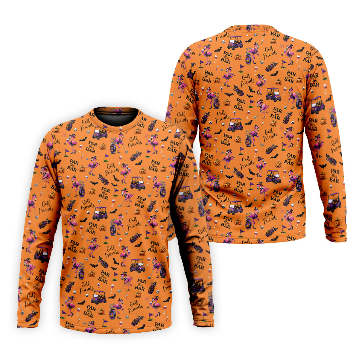 Orange Par Then Bar Flamingo Halloween Shirt, Golf Polo Shirts For Men, Printed Golf Shirts