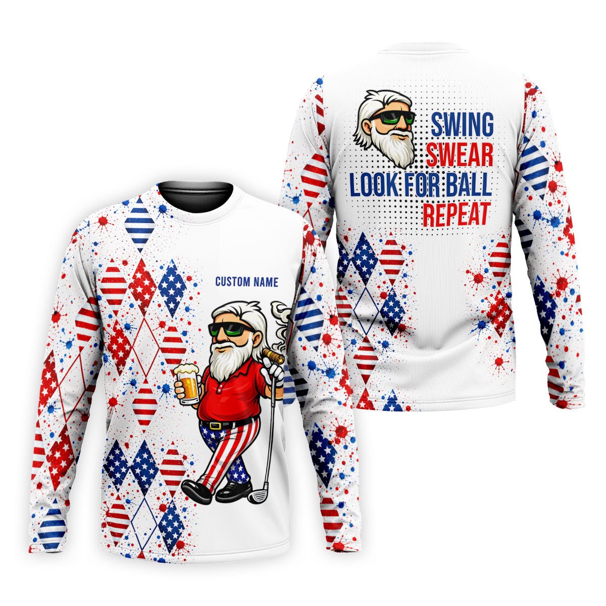 Patriotic Man Golf And Beer Argyle Pattern 4th Of July Golf Shirt, 250 Years Golf Shirts For Men