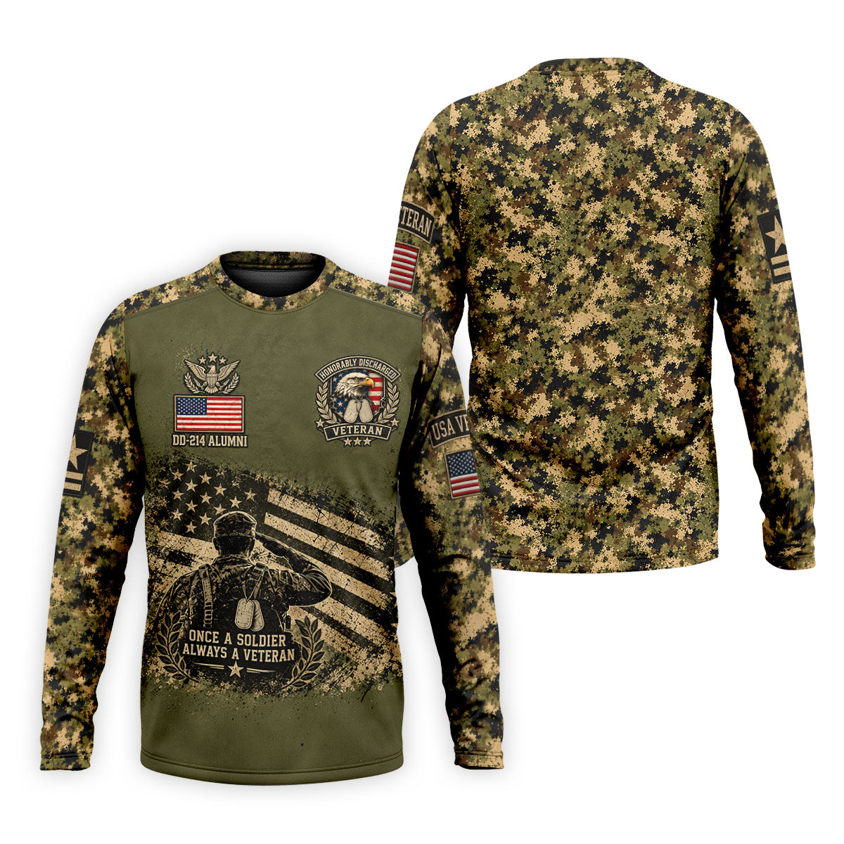 DD-214 Soldier Flag Camo Golf Polo Shirt, Mens Golf Apparel, Veterans Day Golf Shirt