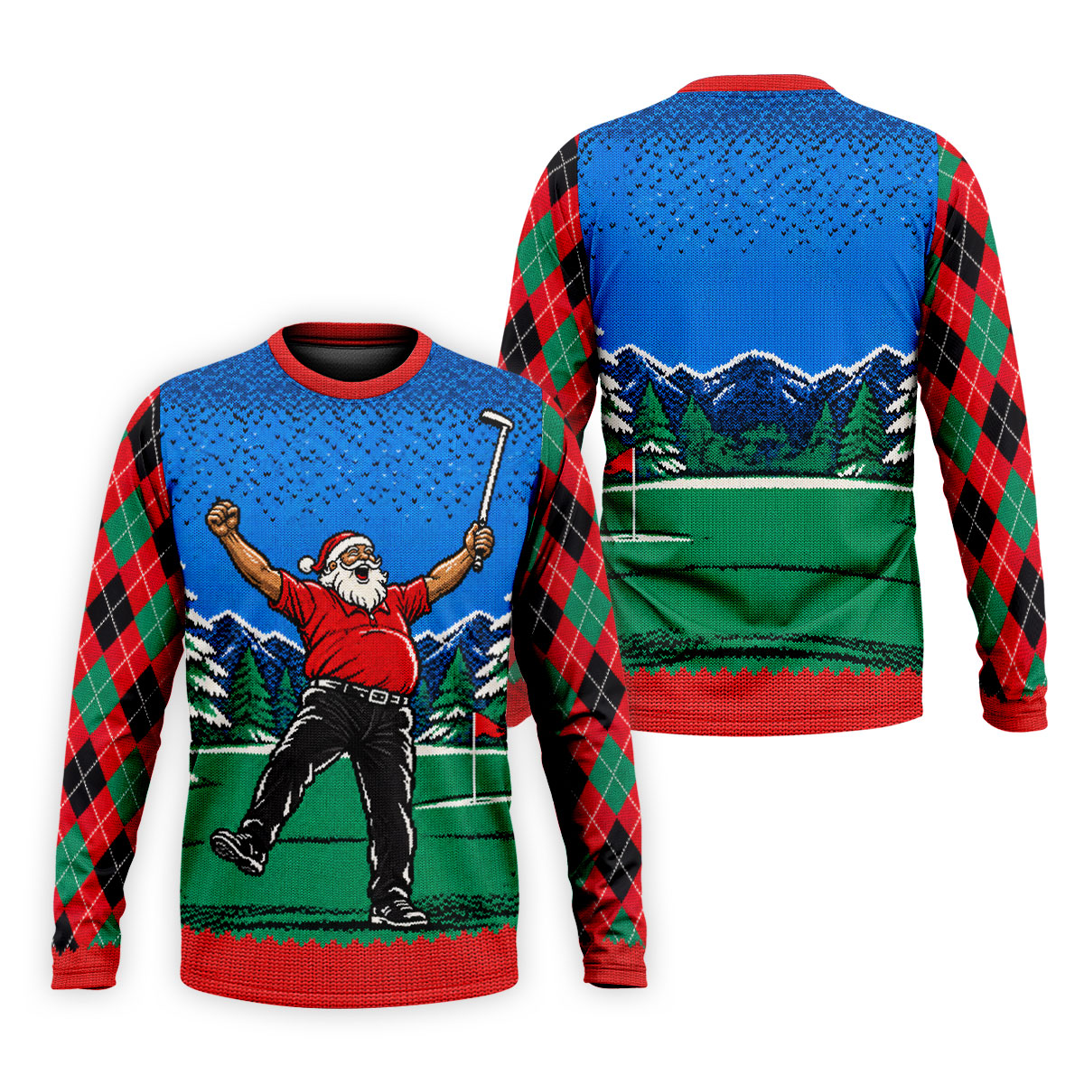 Cheering Santa Golf Scene Christmas Golf Shirt, Mens Golf Polo, Golf Shirts For Men