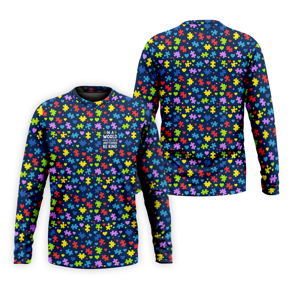 In A World Where You Can Be Anything Be Kind Autism Awareness Puzzle Pattern Navy Golf Shirt, Polo Shirts For Men