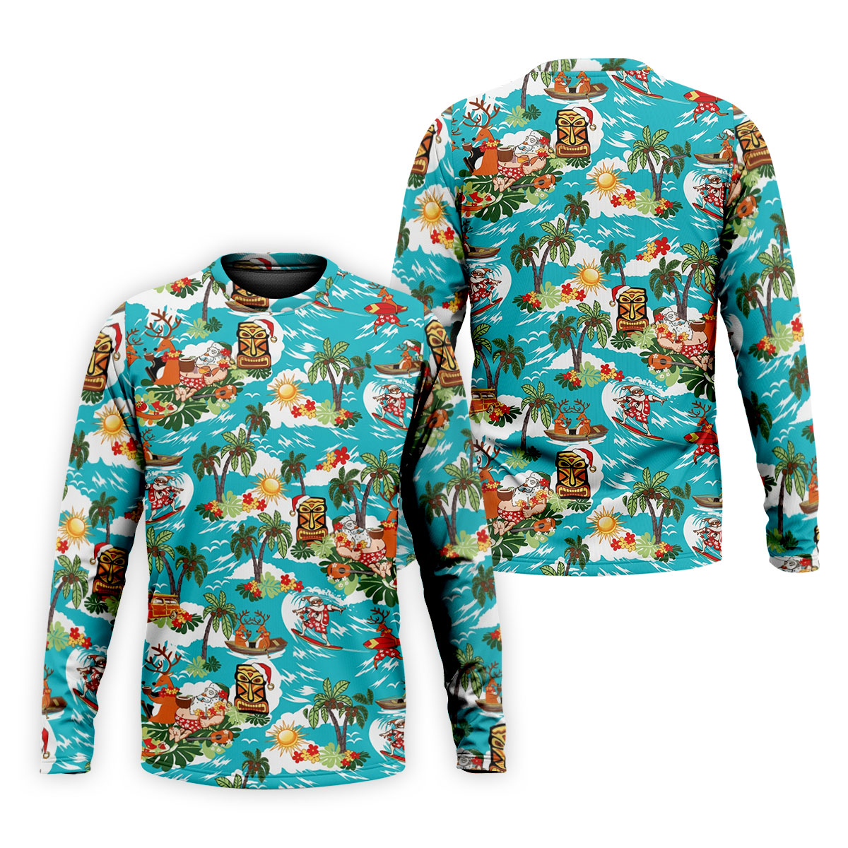 Men's Funny Surfing Santa Hawaiian Golf Shirt, Christmas Golf Shirt, Printed Golf Shirts