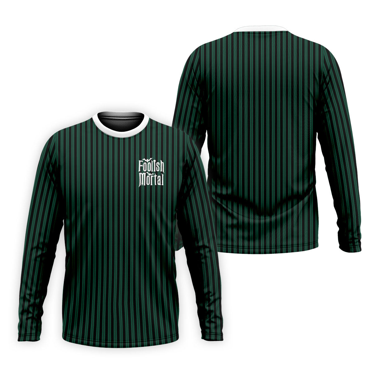 Green Foolish Mortal Striped Golf Polo Shirt, Men's Golf Shirt, Halloween Shirt For Men