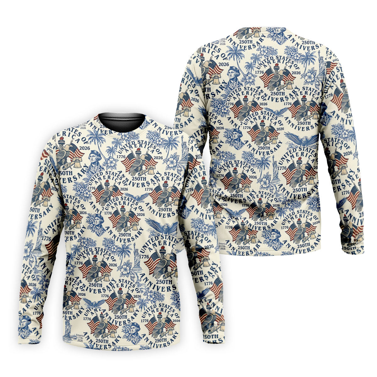 USA 250th Anniversary Toile De Jouy Hawaiian Golf Shirt, Patriotic 4th Of July Golf Shirts For Men