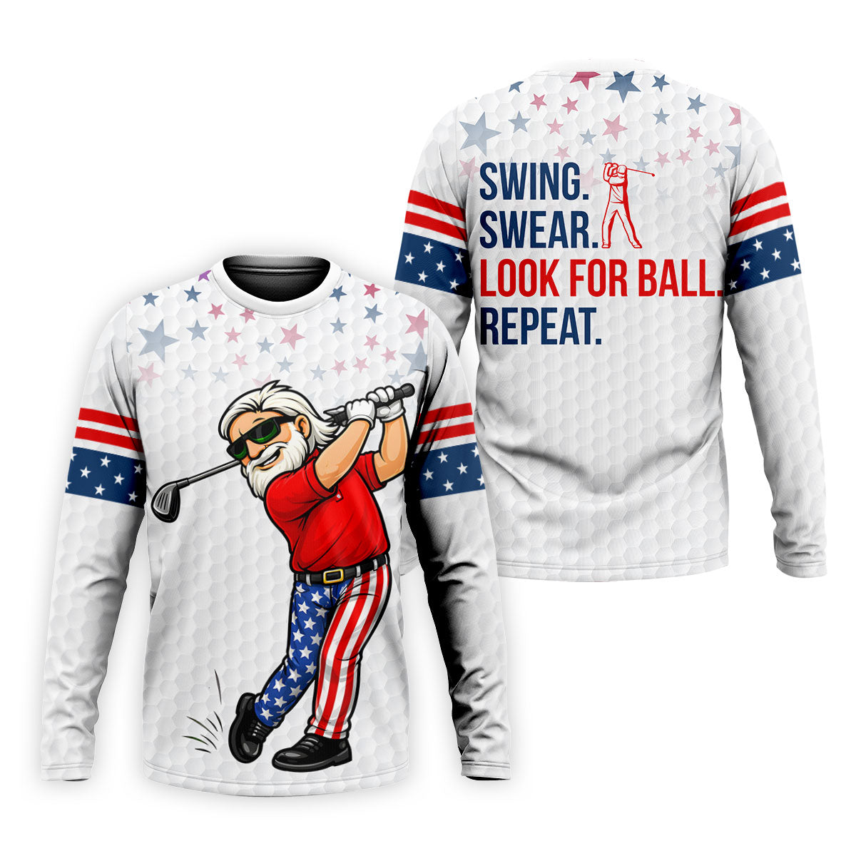 Swing Swear Look For Ball Repeat 250 Years Patriotic 4th Of July Funny Golf Shirts For Men