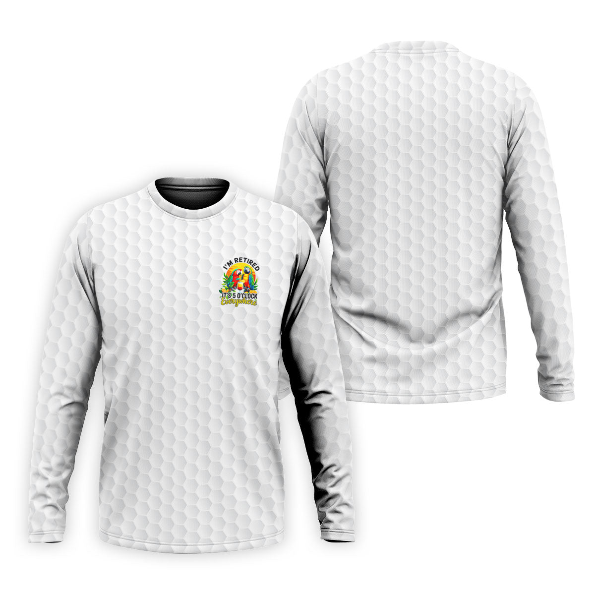 White Tropical Parrot Happy Retirement Golf Polo Shirt, Hawaiian Golf Shirt, Mens Golf Shirts