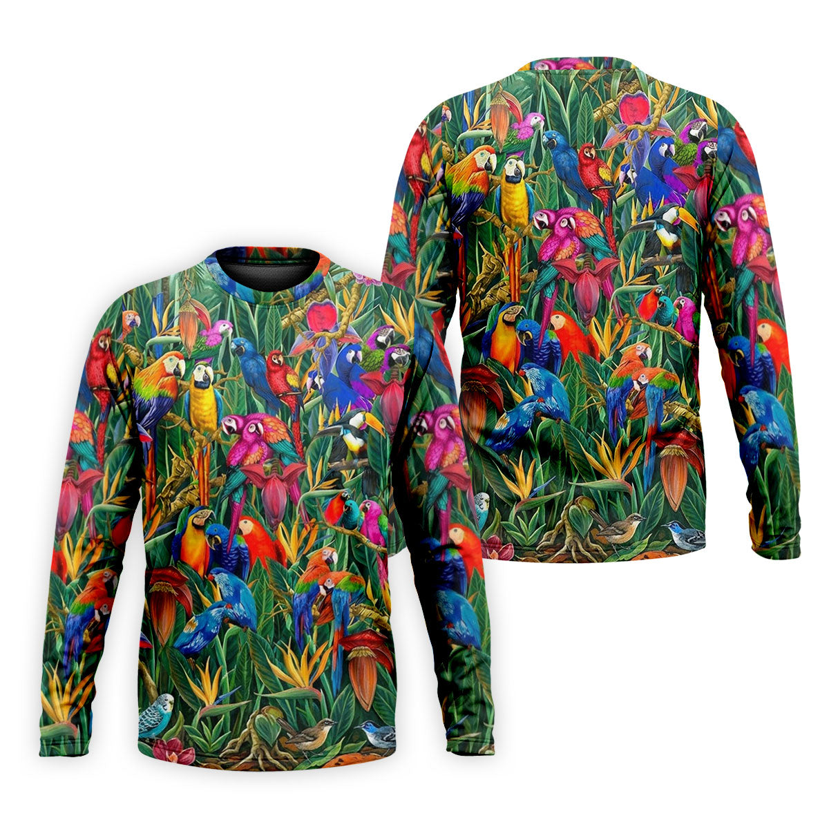 Tropical Colorful Parrots Rainforest Bird Print Golf Polo, Hawaiian Golf Shirt, Printed Golf Shirts