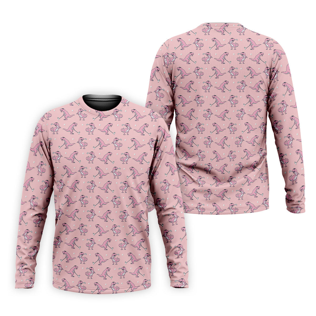 Pink T-Rex Dinosaur Golfer Pattern Golf Polo Shirt, Golf Shirts For Men, Mens Golf Apparel