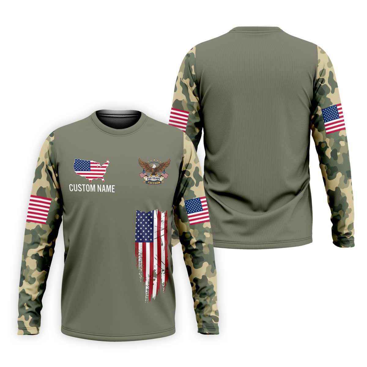 250 Years Freedom Eagle American Flag Camo Golf Shirt, Patriotic 4th Of July Golf Shirts For Men