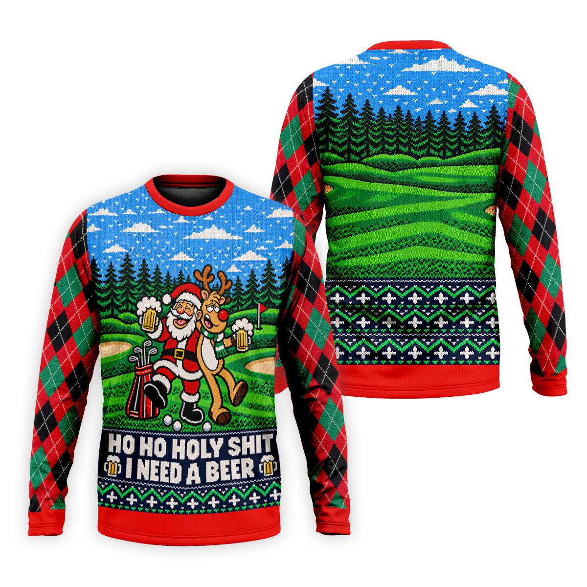 Santa Reindeer Beer Christmas Golf Shirt, Golf Shirts For Men, Mens Golf Apparel
