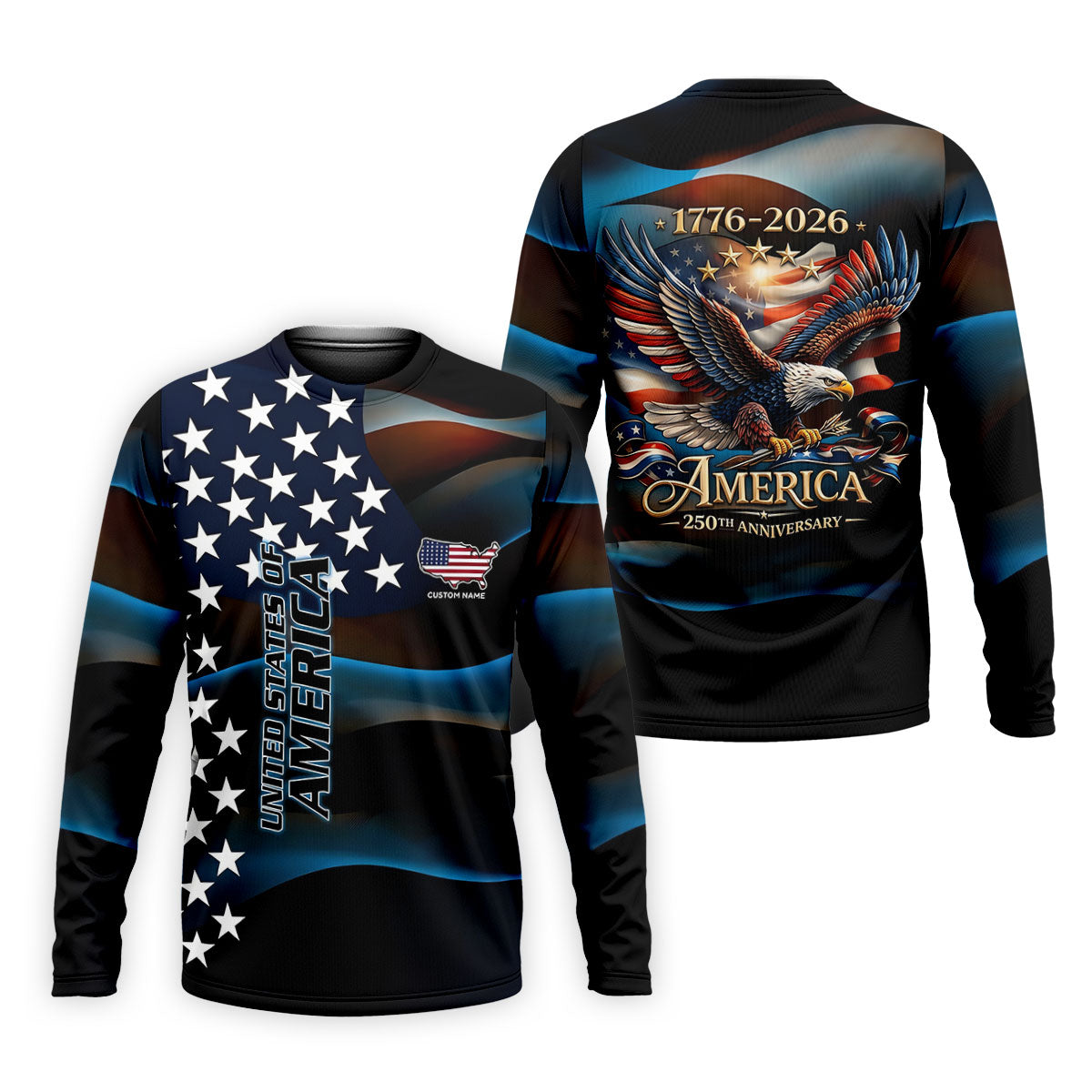 Red White Blue Bald Eagle Patriotic Golf Shirt, America 250th Anniversary Golf Shirts For Men