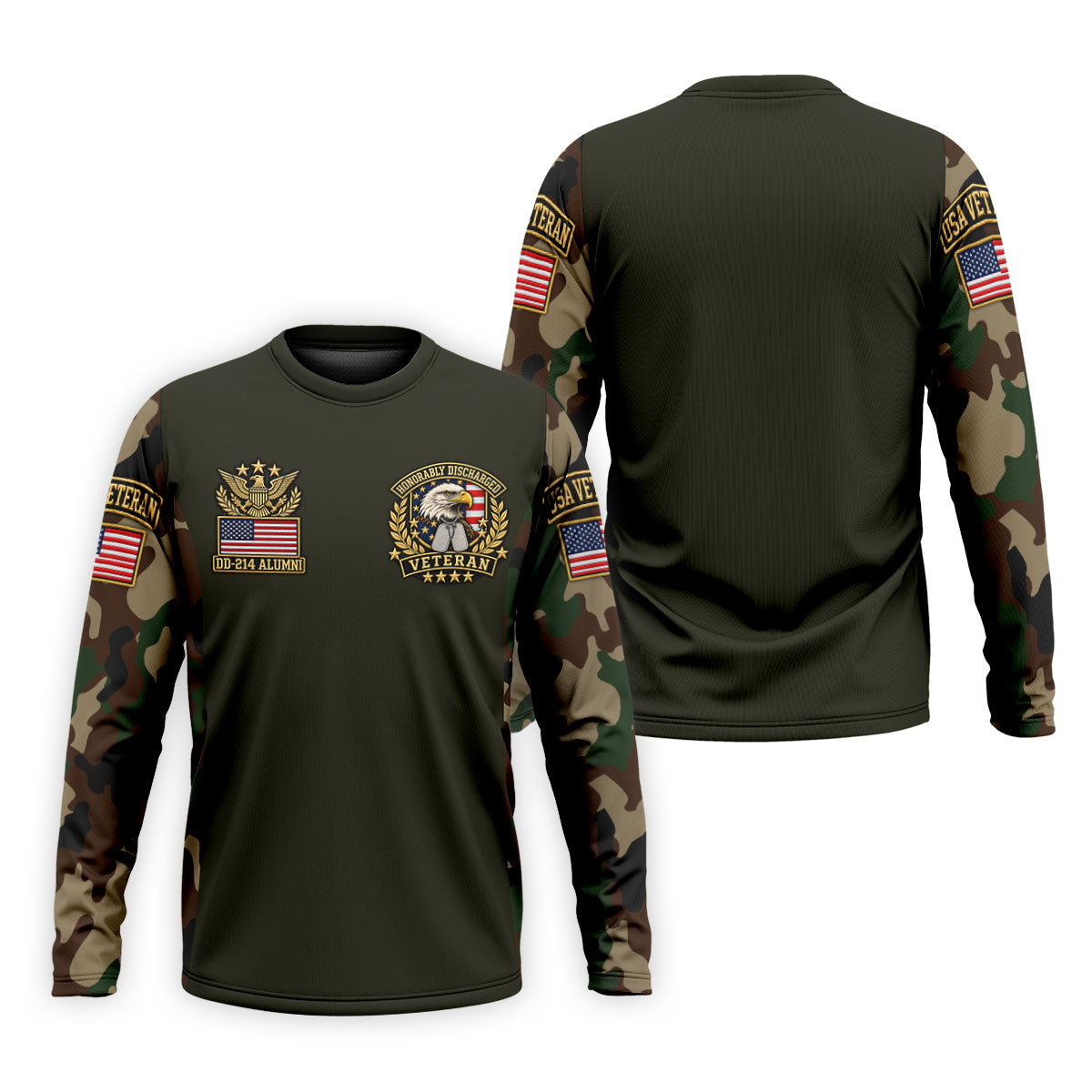 DD-214 Eagle Badge Olive Camo Polo Shirt, Men Golf Apparel, Veterans Day Golf Shirt