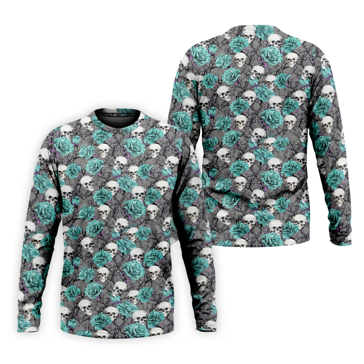 Teal Rose Skull Gothic Pattern Golf Polo Shirt, Mens Golf Shirts, Hawaiian Golf Shirt