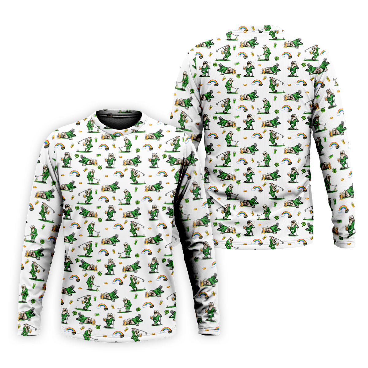 St Patrick's Day Leprechaun Character Golf And Beer White Golf Shirt, Fun Golf Shirts For Men, Polo For Men