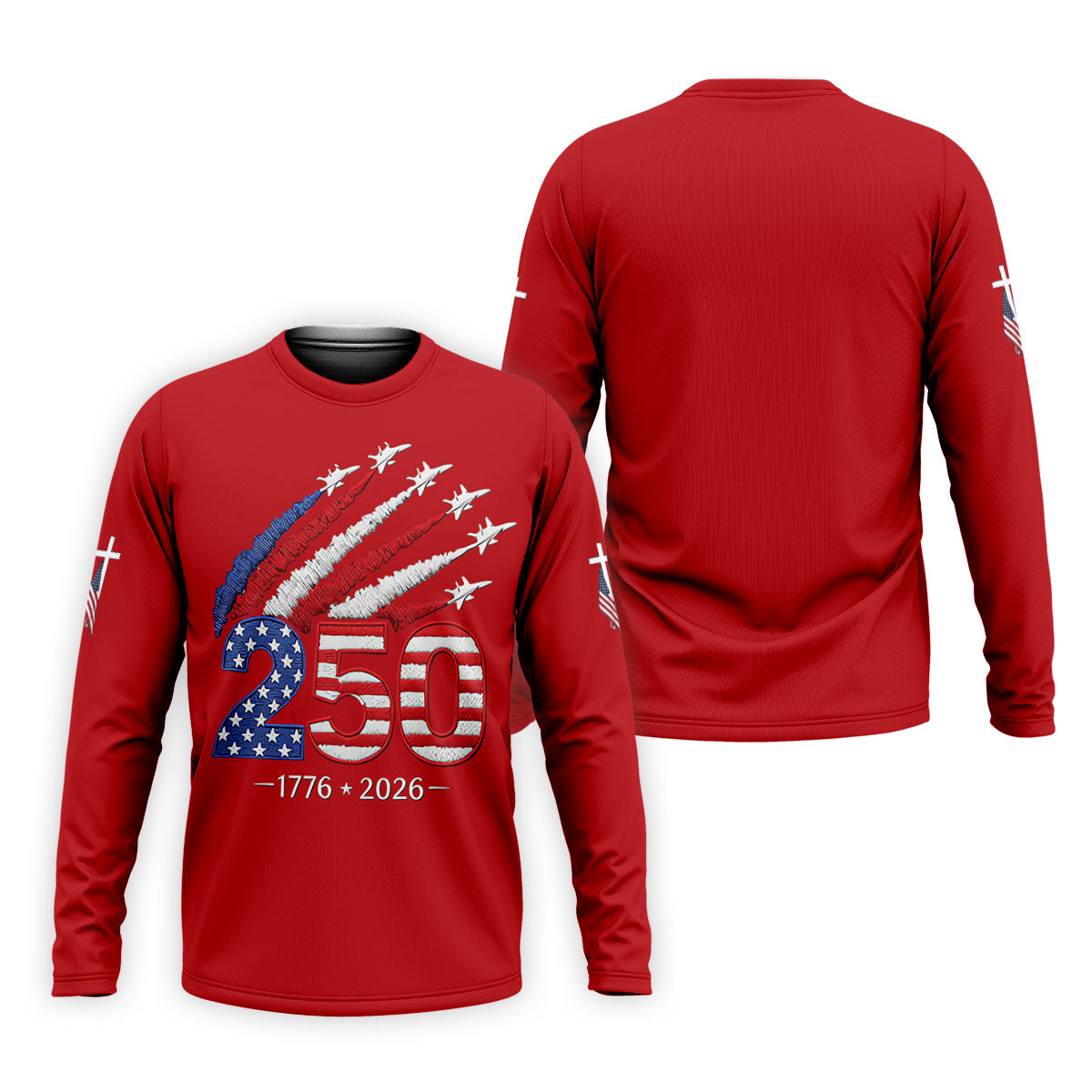 Flying Fighter Jets Faith Cross Patriotic 4th Of July Red Golf Shirt, 250 Years Golf Shirts For Men