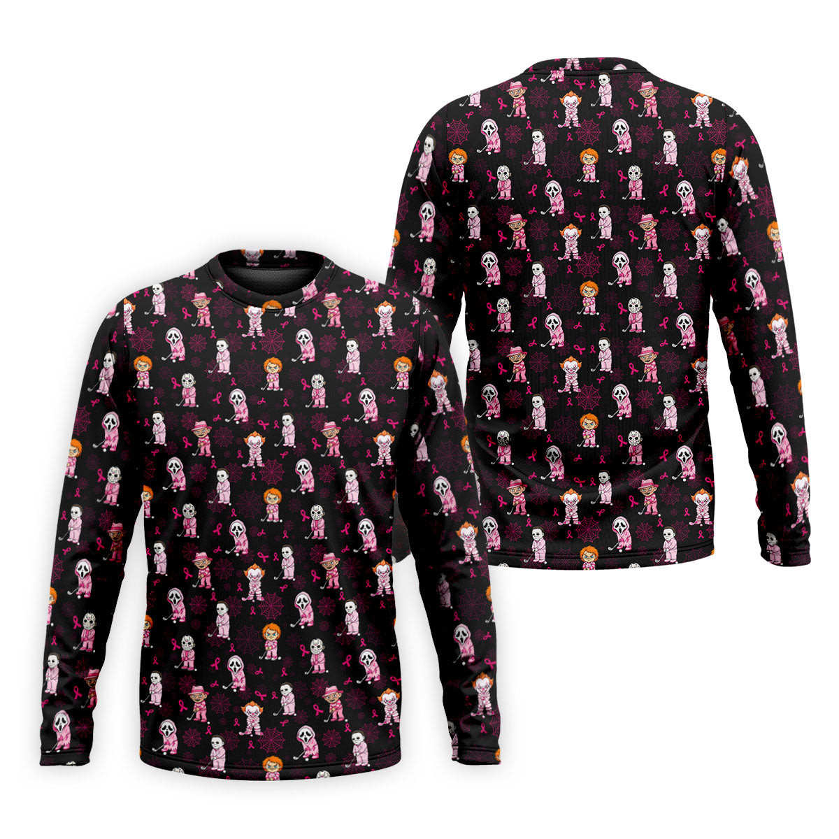 Black Halloween Horror Breast Cancer Polo Shirt, Men's Golf Shirt, Printed Golf Shirts