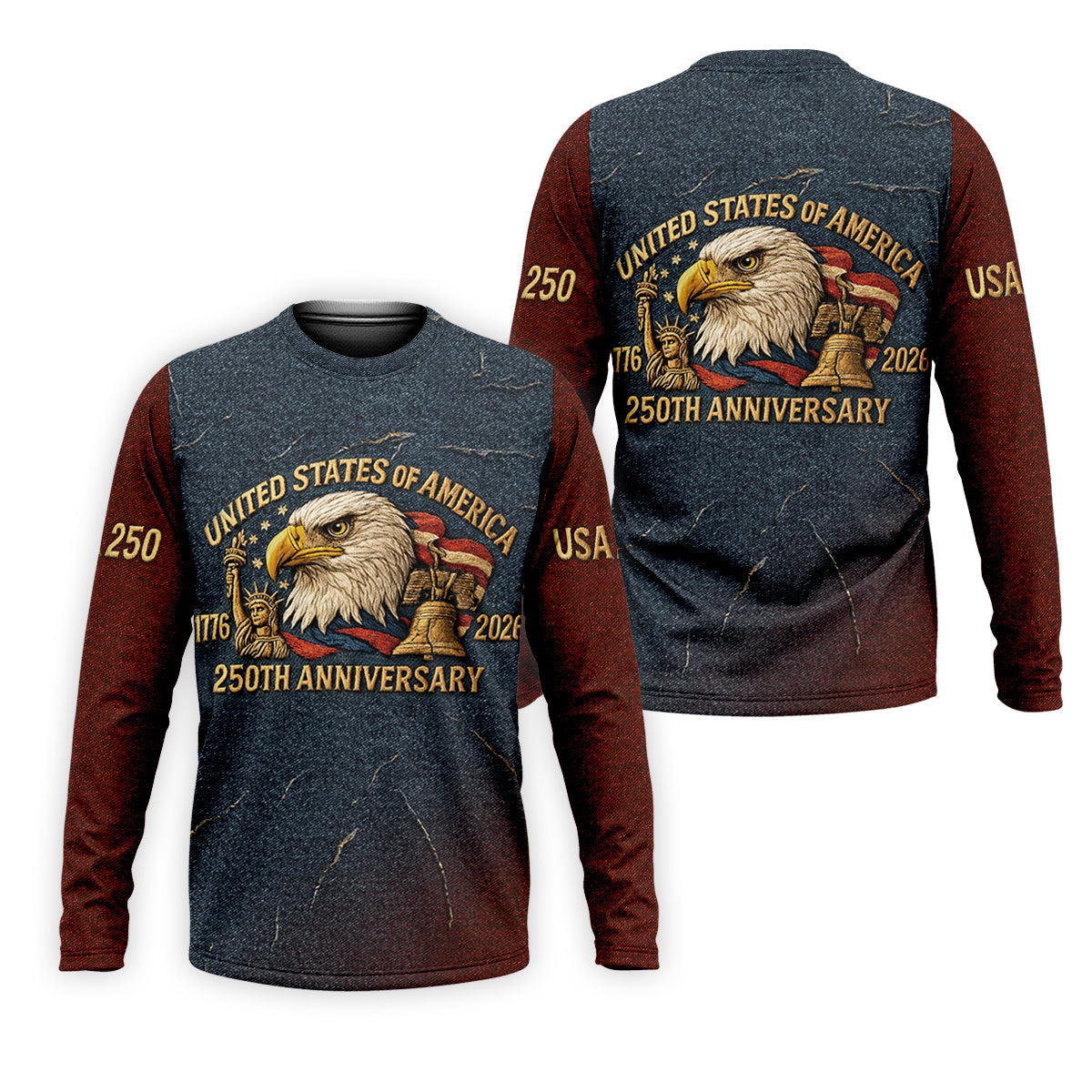 250th Anniversary American Flag And Eagle Denim Color Golf Tops For Men, Patriotic Golf Shirt, Golf Shirts For Men