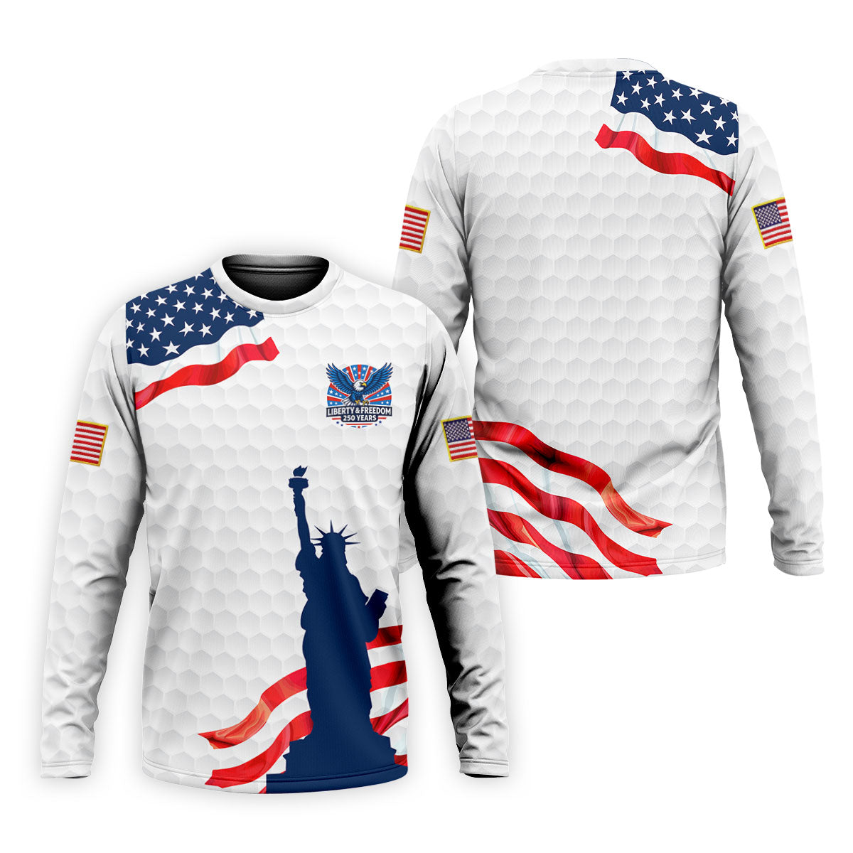 Liberty And Freedom 250 Years Golf Ball Pattern Patriotic Golf Shirt, 4th Of July Polo Shirts For Men