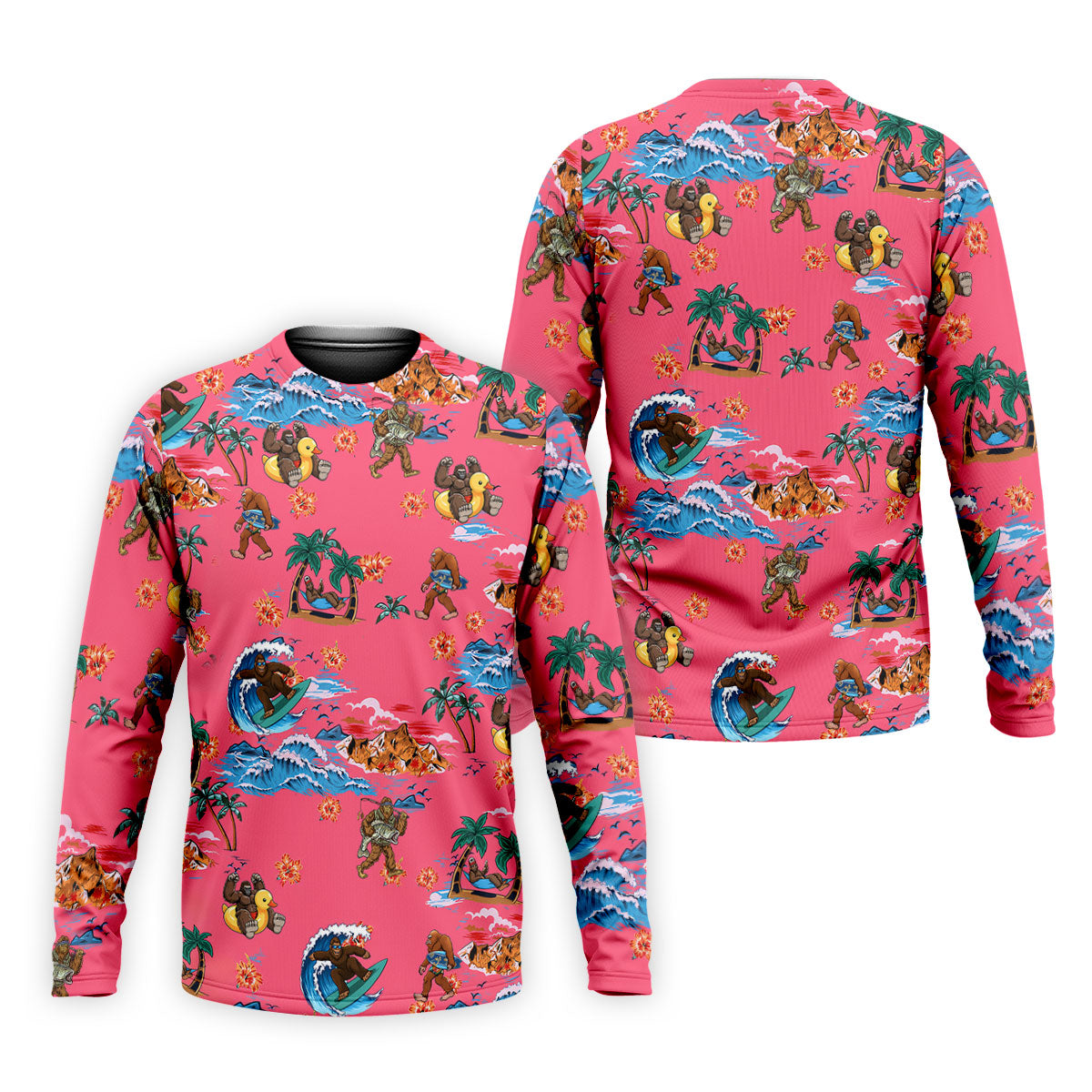 Pink Tropical Bigfoot Hawaiian Golf Polo Shirt, Men's Golf Shirt, Golf Polo Shirts For Men