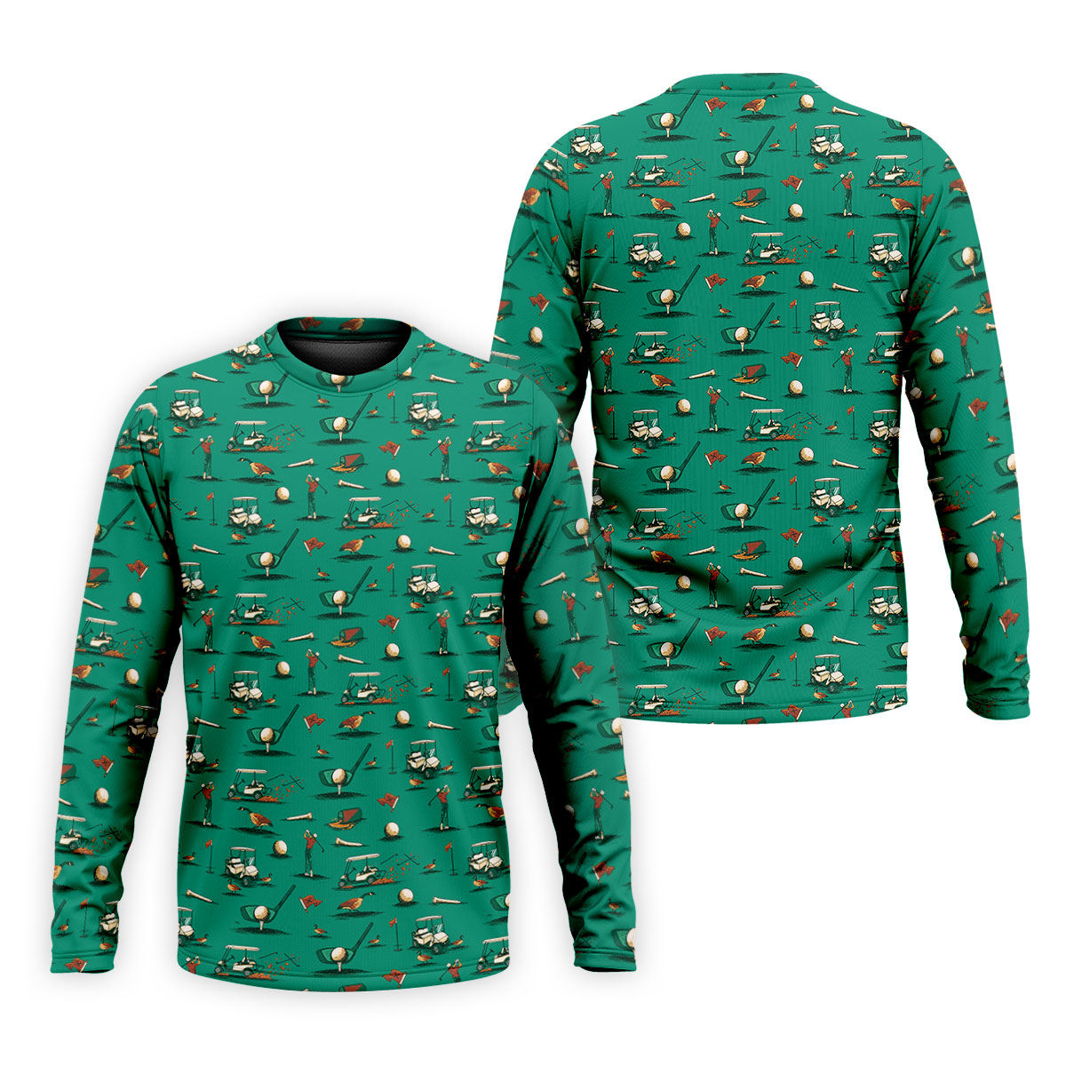 Funny Goose Golf Cart Pattern Green Polo Shirt, Men's Golf Shirt, Mens Golf Apparel