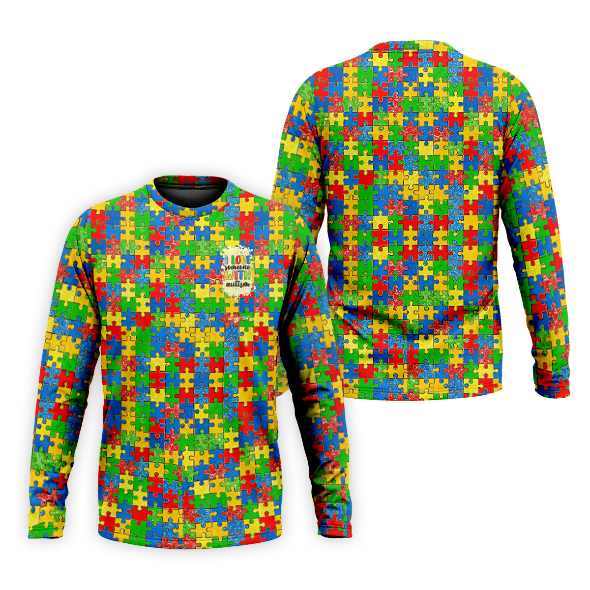 I Love Someone With Autism Colorful Puzzle Pattern Men's Golf Shirt, Autism Awareness Polo Shirts For Men