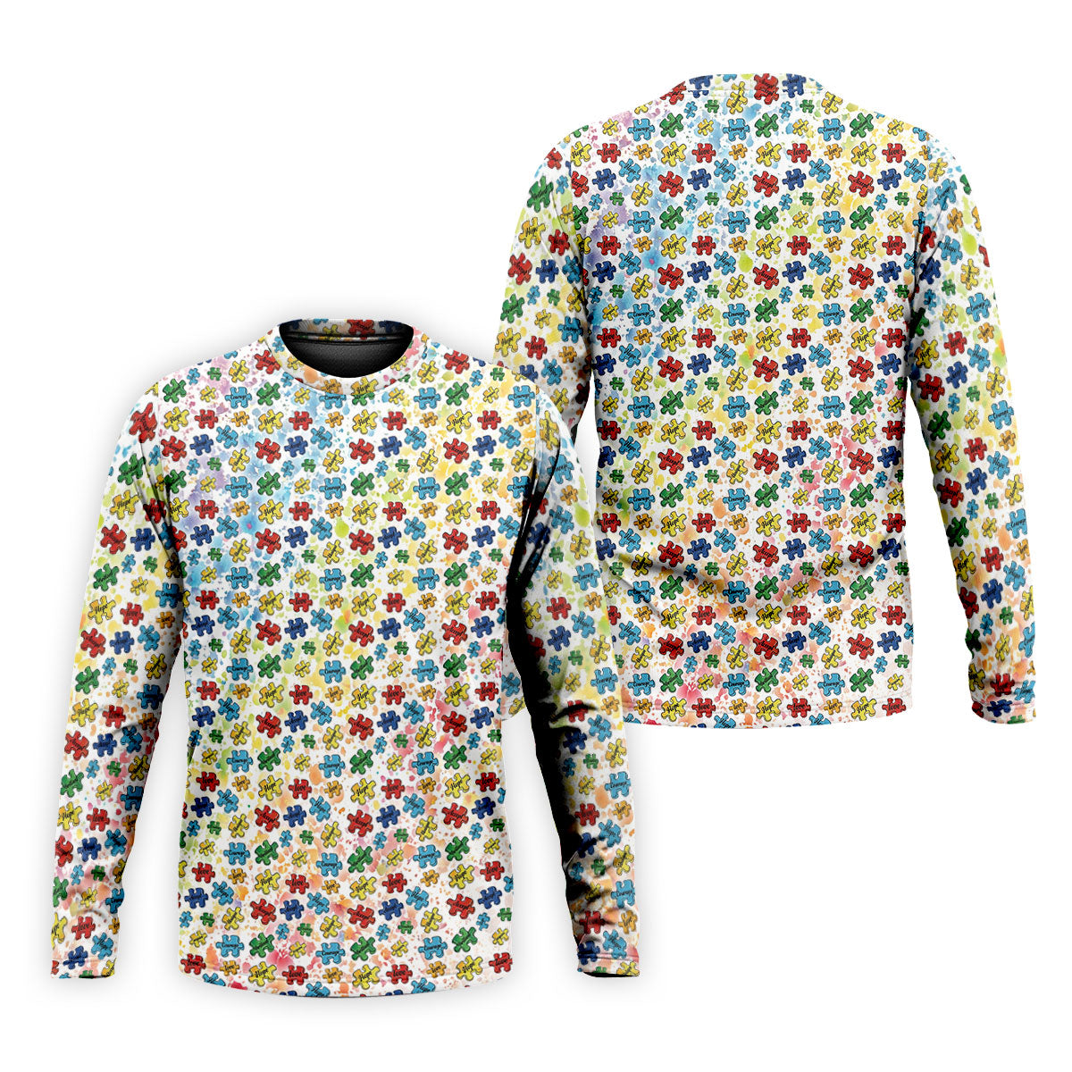 Autism Awareness Jigsaw Puzzle Pieces Rainbow Paint Splatter Men's Golf Shirt, Polo Shirts For Men