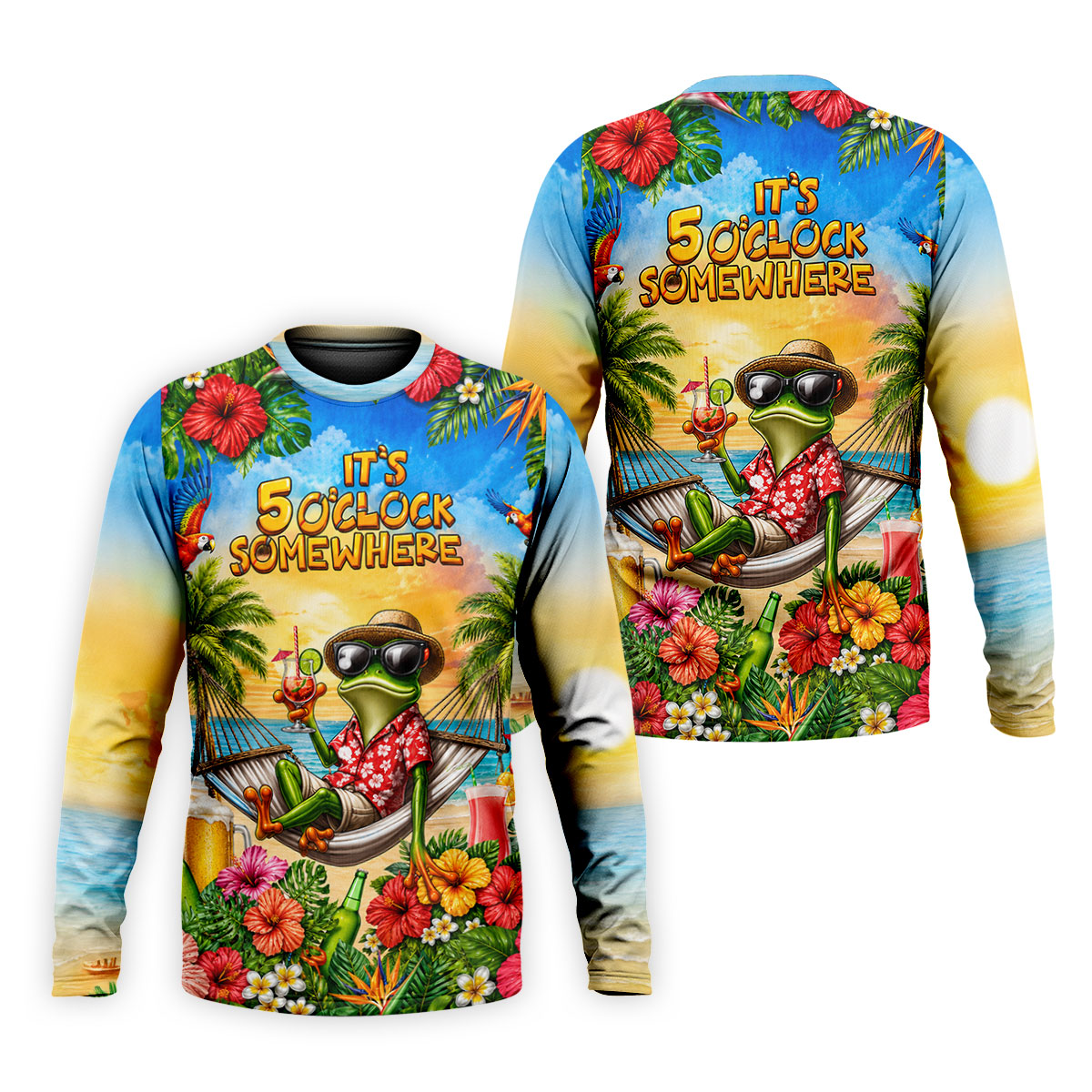 Funny Tropical Frog Drinking Hawaiian Golf Shirt, Mens Golf Polo, Printed Golf Shirts