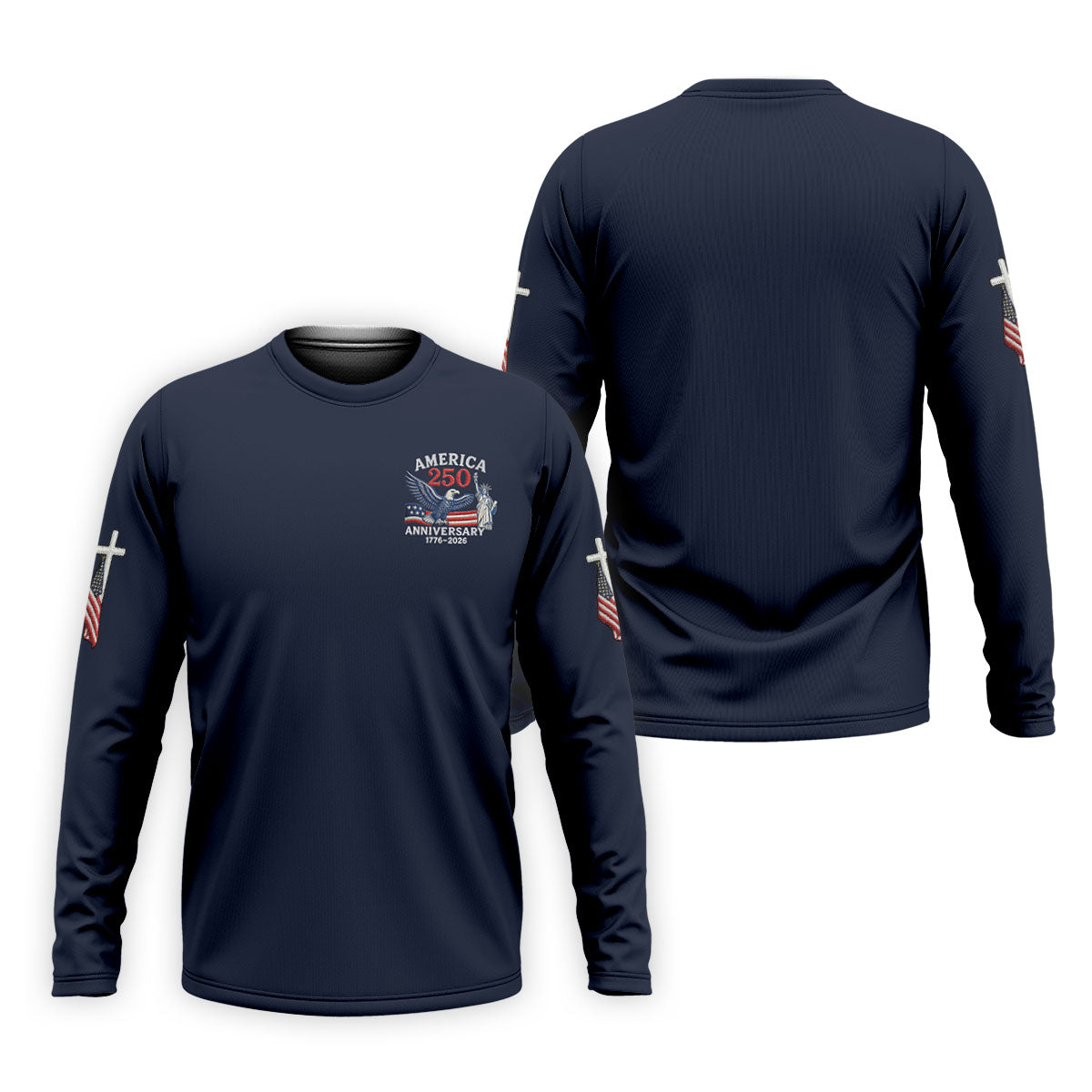 Faith Cross Bald Eagle America 250 Anniversary Navy Patriotic Golf Shirt, Golf Shirts For Men