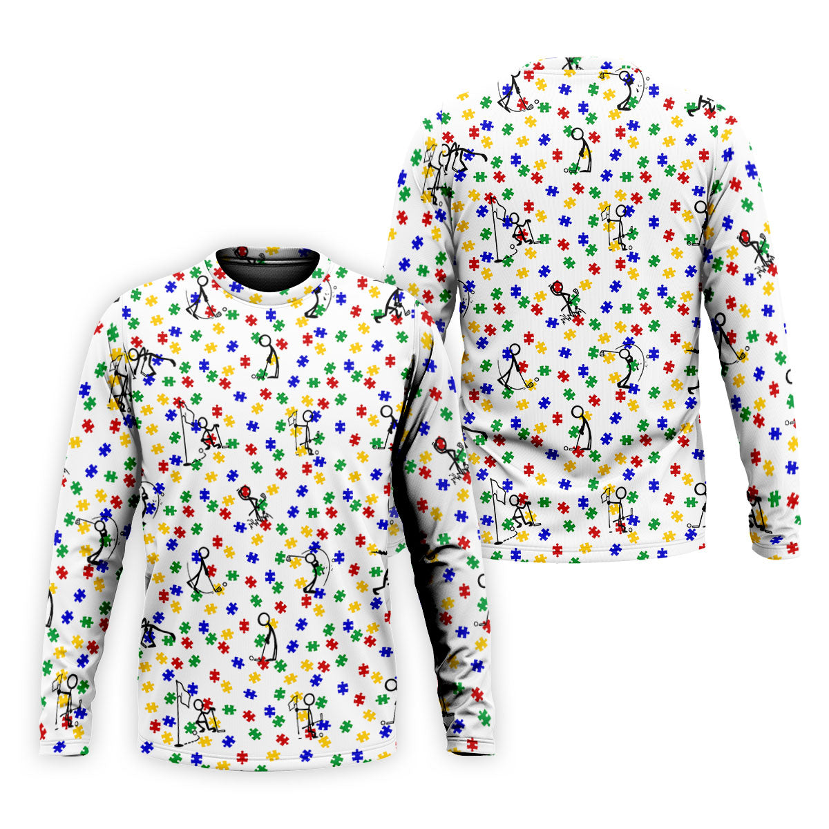 Funny Stick Figure Autism Puzzle Polo Shirts For Men, Autism Awareness Golf Shirt, Golfing Apparel