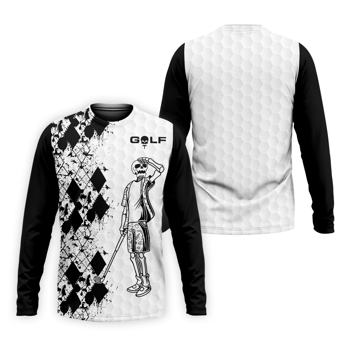 Golf Skeleton Splatter Effect Argyle Pattern Golf Tops For Men, Father's Day Golf Gift