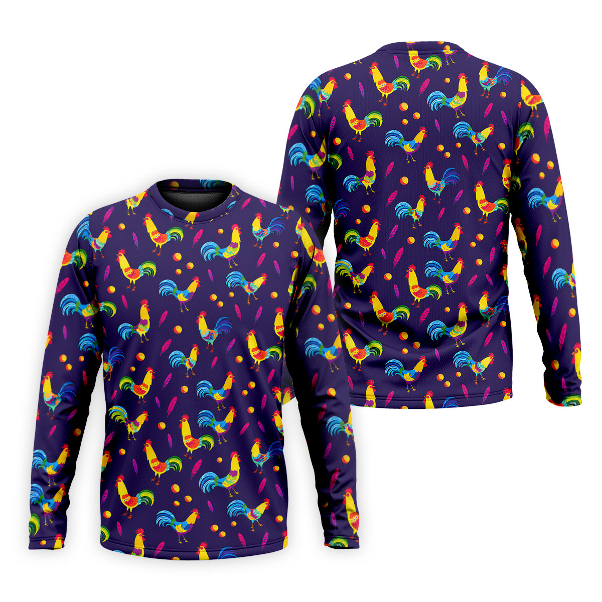 Retro Rooster Golf Shirt, Colorful Country Pattern Polo, Polo Shirts For Men