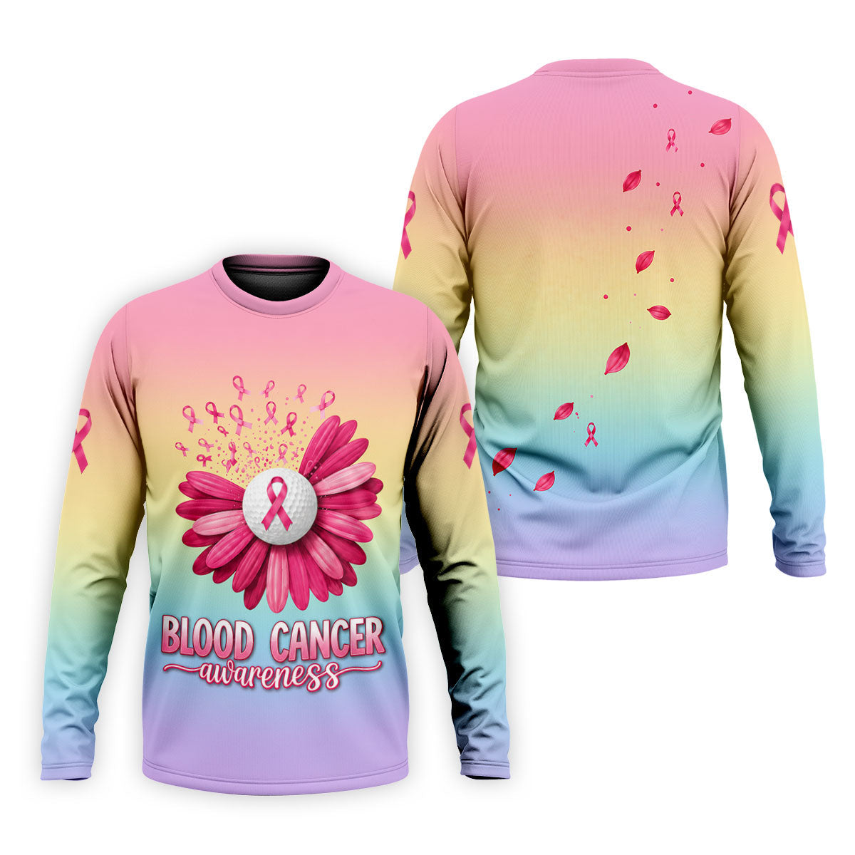Blood Cancer Awareness Flower Golf Polo Shirt, Mens Golf Shirts, Golf Apparel For Men