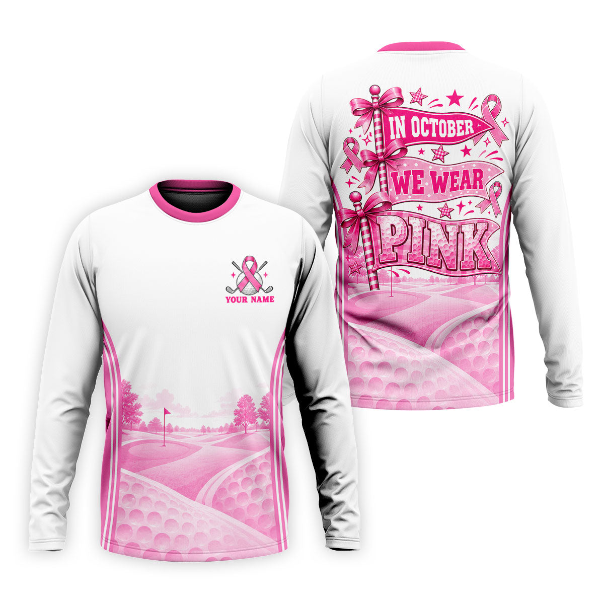 In October We Wear Pink Breast Cancer Polo Shirt, Mens Golf Polo, Golf Shirts For Men