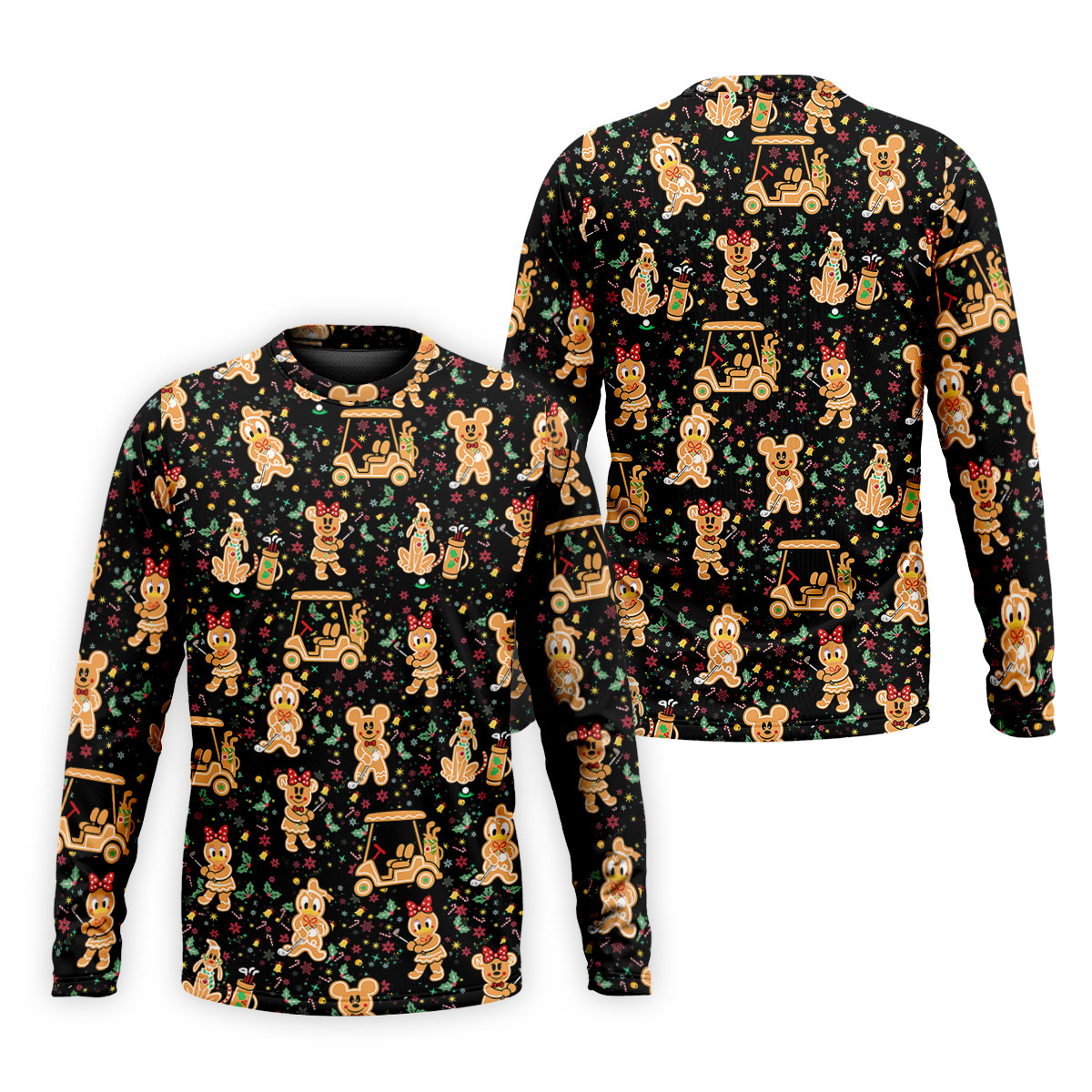 Cartoon Gingerbread Black Golf Shirt, Christmas Golf Shirt, Polo Shirts For Men, Golf Gift For Men