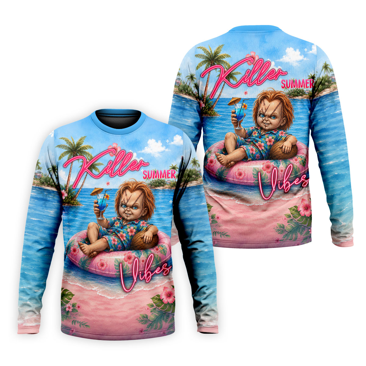 Killer Summer Vibes Evil Doll Golf Polo Shirt, Golf Shirts For Men, Mens Polo Shirts