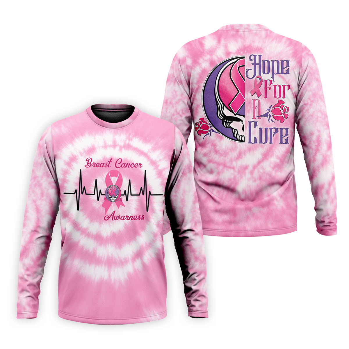Hope For A Cure Tie Dye Skull Breast Cancer Polo Shirt, Mens Golf Polo, Printed Golf Shirts