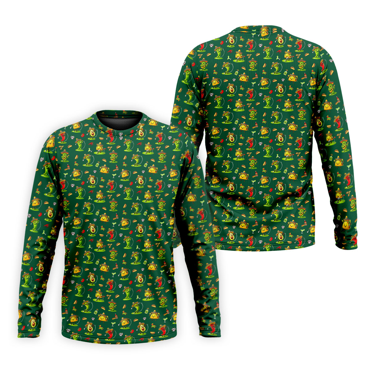 Mexican Cartoon Food Characters Cinco De Mayo Celebration Fiesta Themed Green Golf Shirts For Men