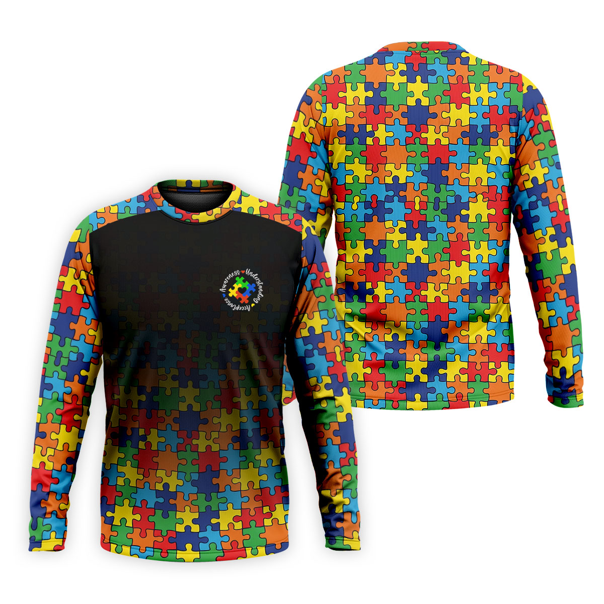 Acceptance Awareness Understanding Autism Awareness Puzzle Pattern Black Fade Golf Shirts For Men