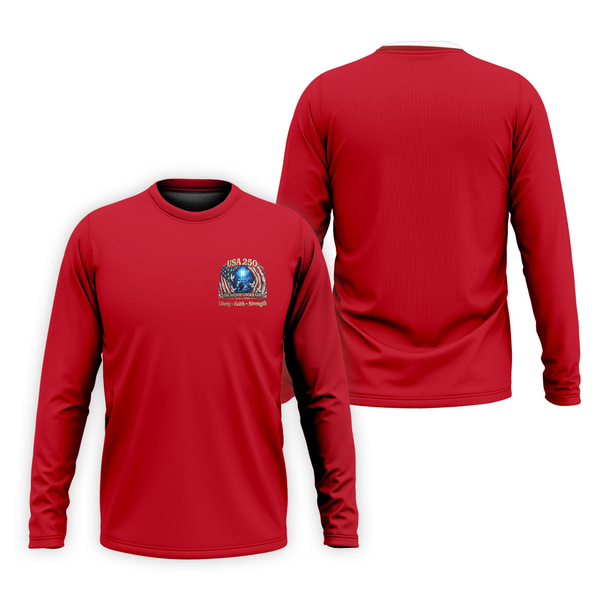 One Nation Under God Faith Cross USA 250 Logo Red Golf Shirt, 4th Of July Golf Shirts For Men