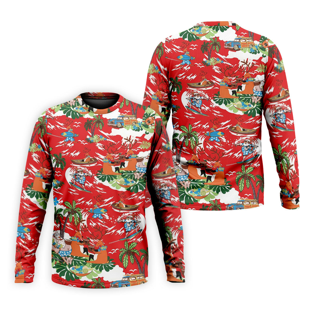 Men's Funny Tropical Santa Surfing Golf Shirt, Christmas Golf Shirt, Printed Golf Shirts