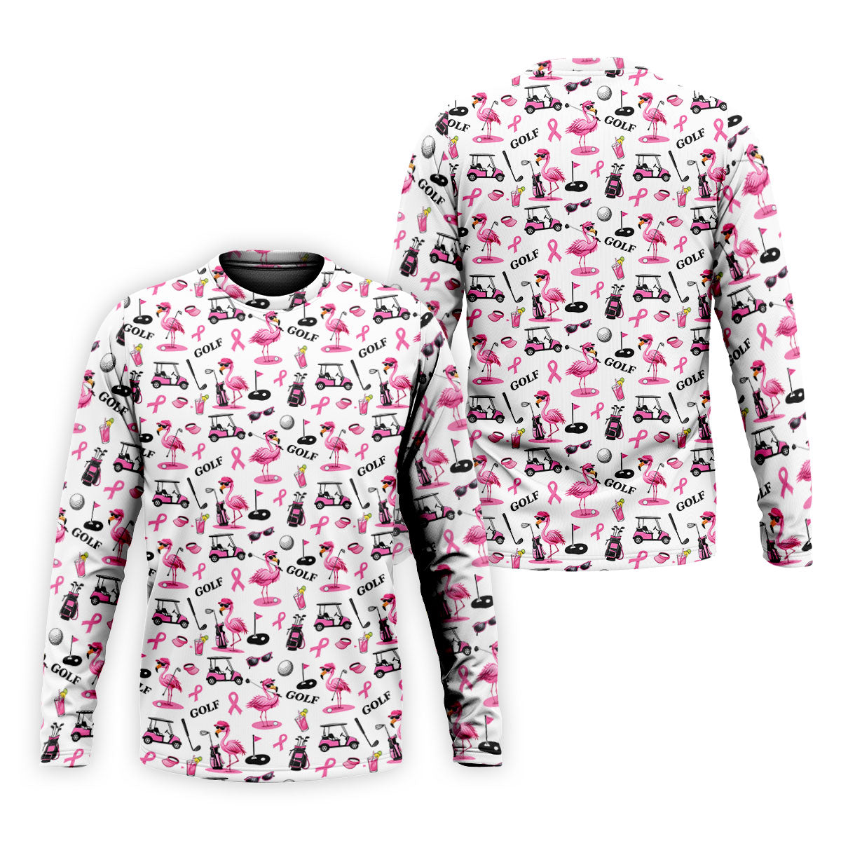 Pink Flamingo Golf Breast Cancer Polo Shirt, Golf Shirts For Men, Mens Golf Apparel