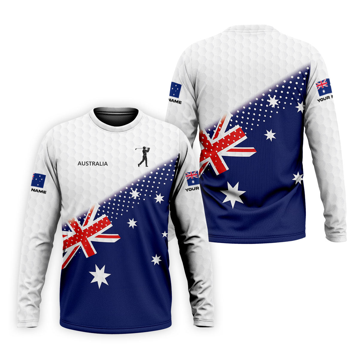 Golf Ball Pattern Australia Flag Print Men's Golf Top, Polo Shirts For Men, Golf Shirts For Men