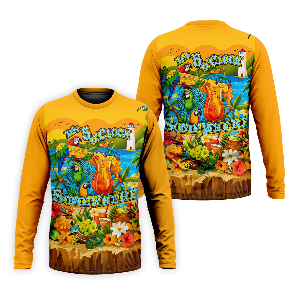 Golden Tropical Parrot Beach Cocktail Golf Polo Shirt, Men's Golf Shirt, Golf Polo Shirts For Men