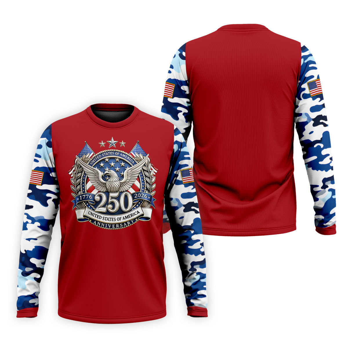 Patriotic Bald Eagle Blue And White Camo Red Golf Shirt, 250th Anniversary Golf Shirts For Men