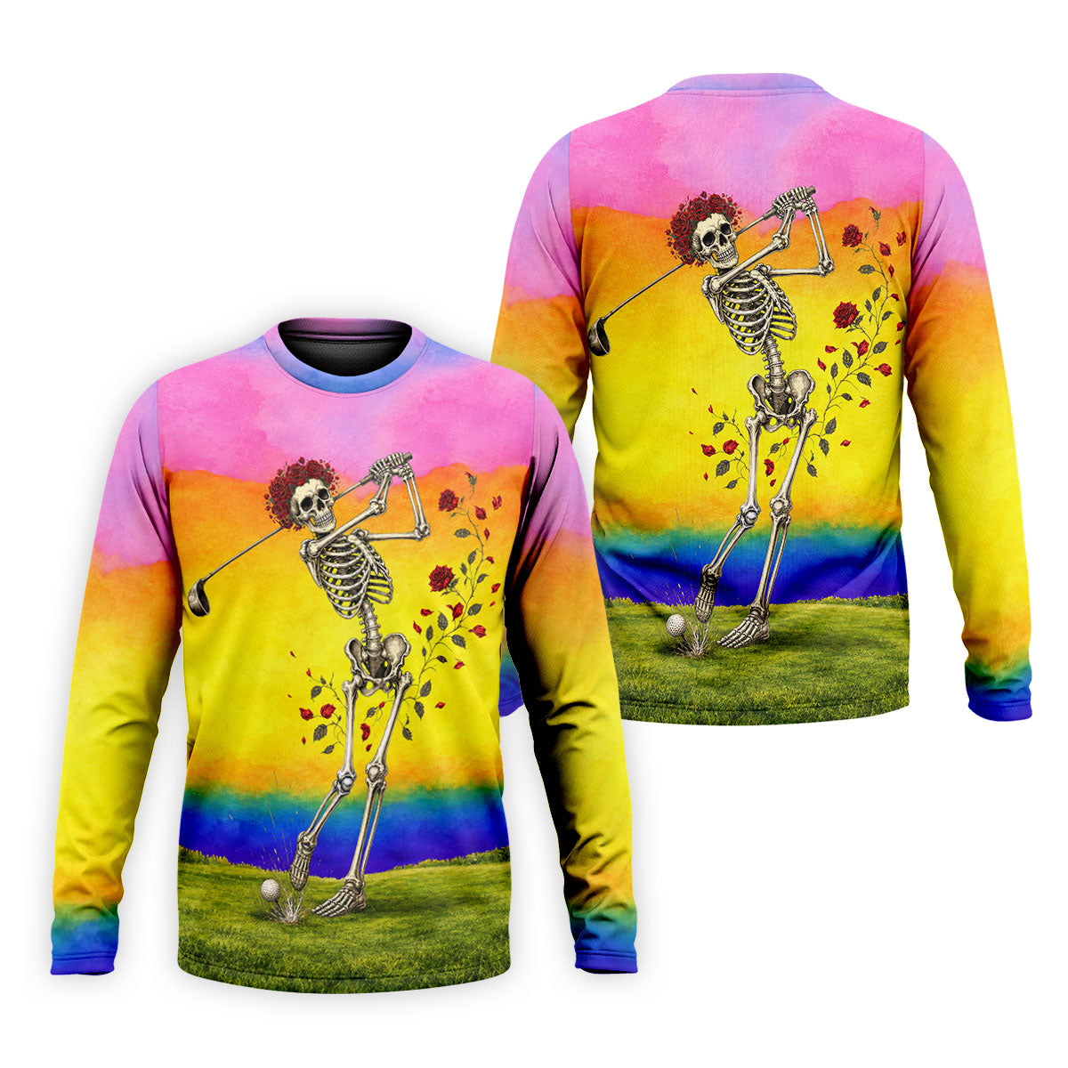 Rainbow Skeleton Golfer Golf Polo Shirt, Mens Golf Shirts, Hawaiian Golf Shirt