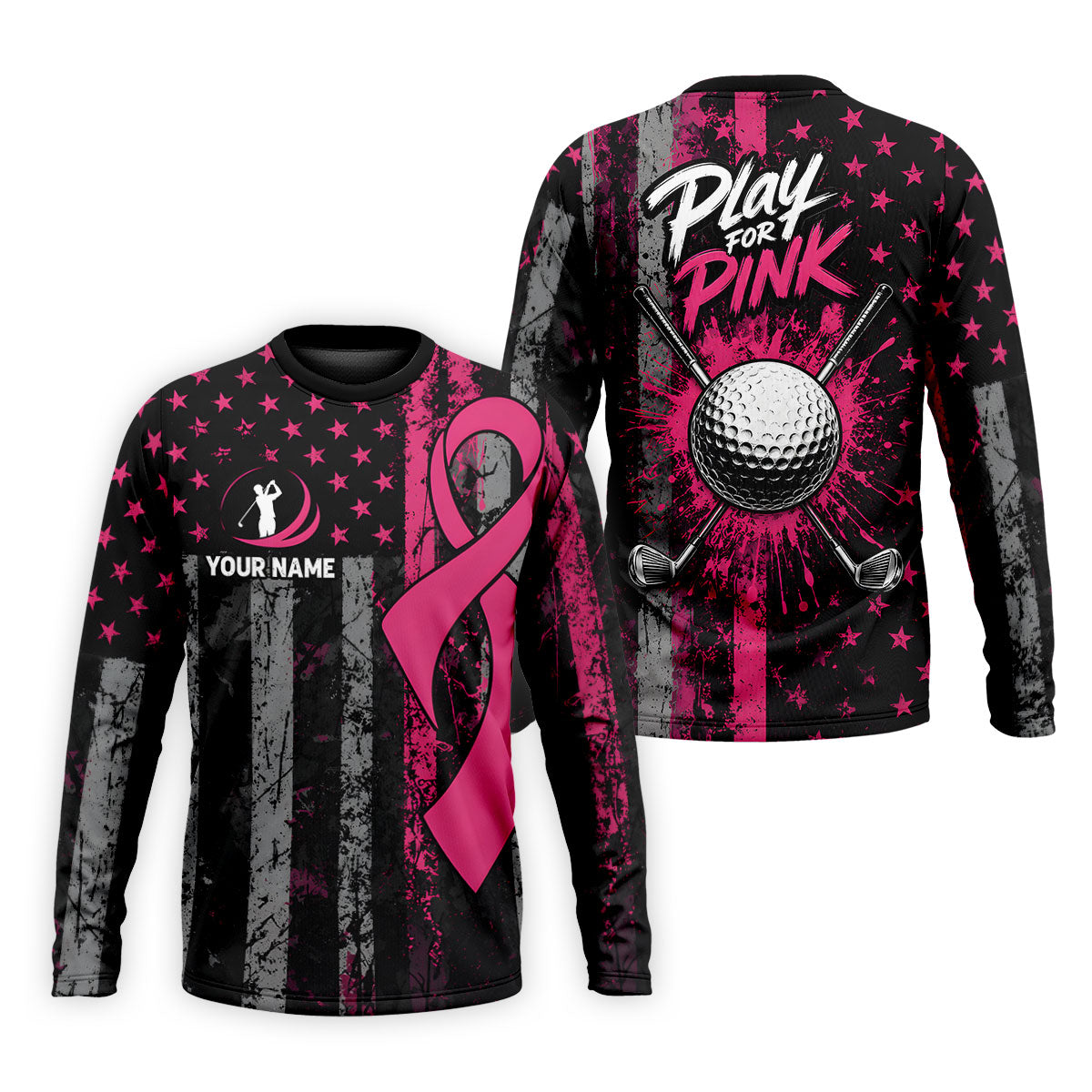 Custom Play For Pink Breast Cancer Golf Polo Shirt, Men's Golf Shirt, Printed Golf Shirts