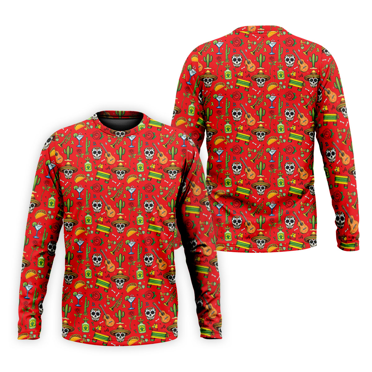 Decorated Skulls Party Items Cinco De Mayo Celebration Fiesta Themed Red Golf Shirts For Men