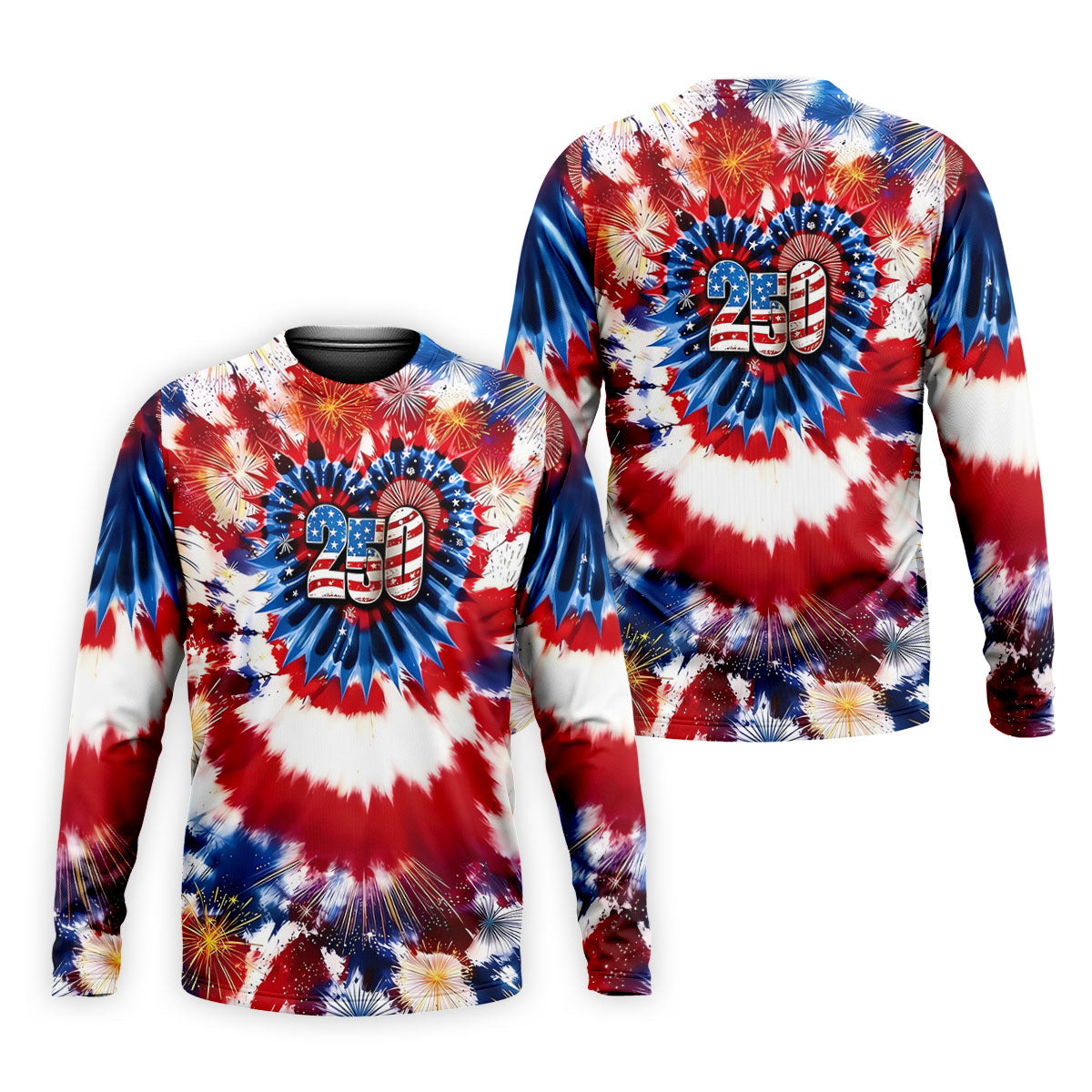 250 Years Red White Blue Tie Dye Print Patriotic Golf Shirt, 4th Of July Golf Shirts For Men
