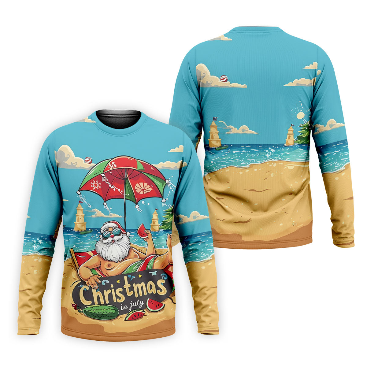 Christmas In July Santa Beach Christmas Golf Shirt, Men's Golf Shirt, Hawaiian Golf Shirt, Printed Golf Shirts